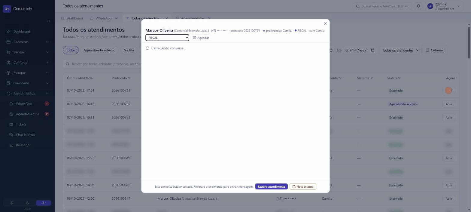 Calendário de agendamentos com cores por atendente