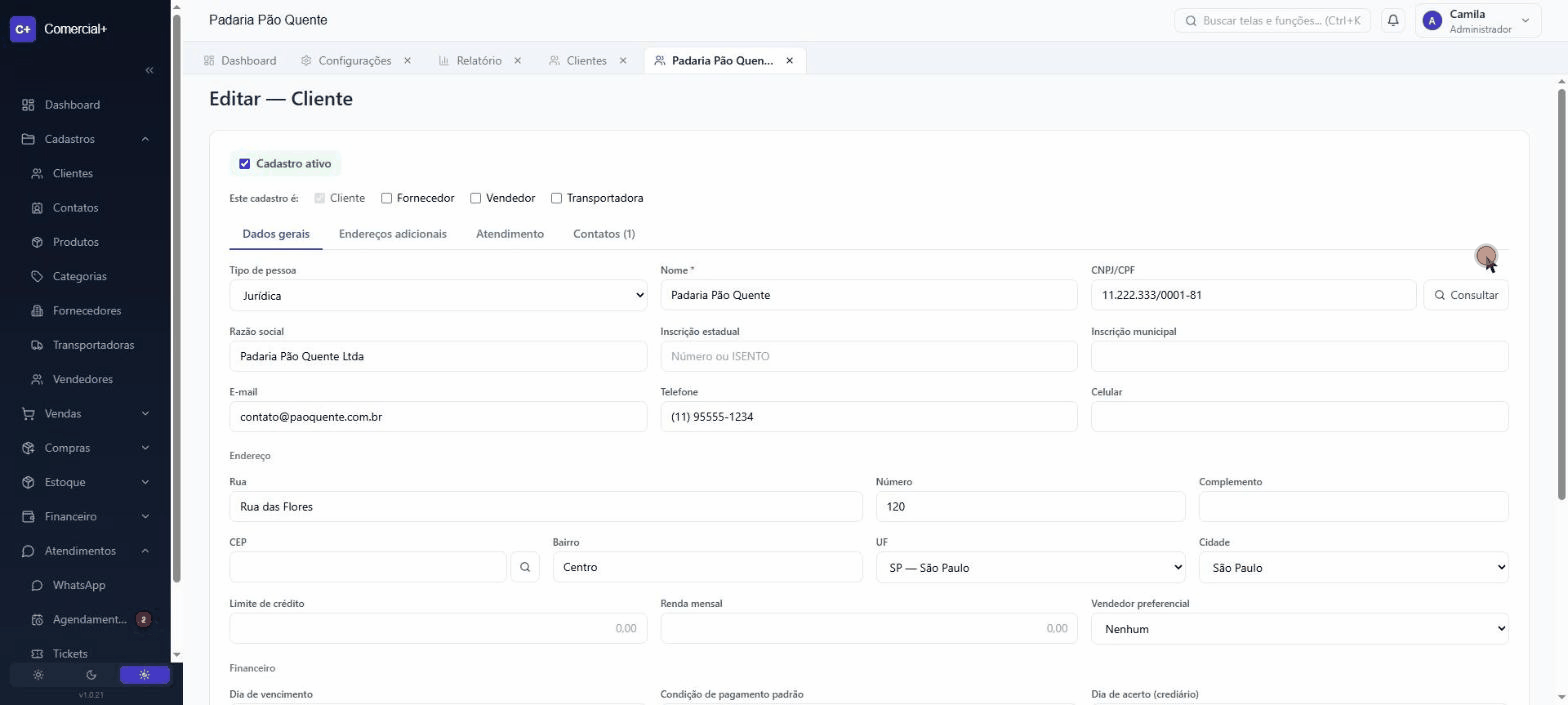 Cadastro de cliente com contatos vinculados
