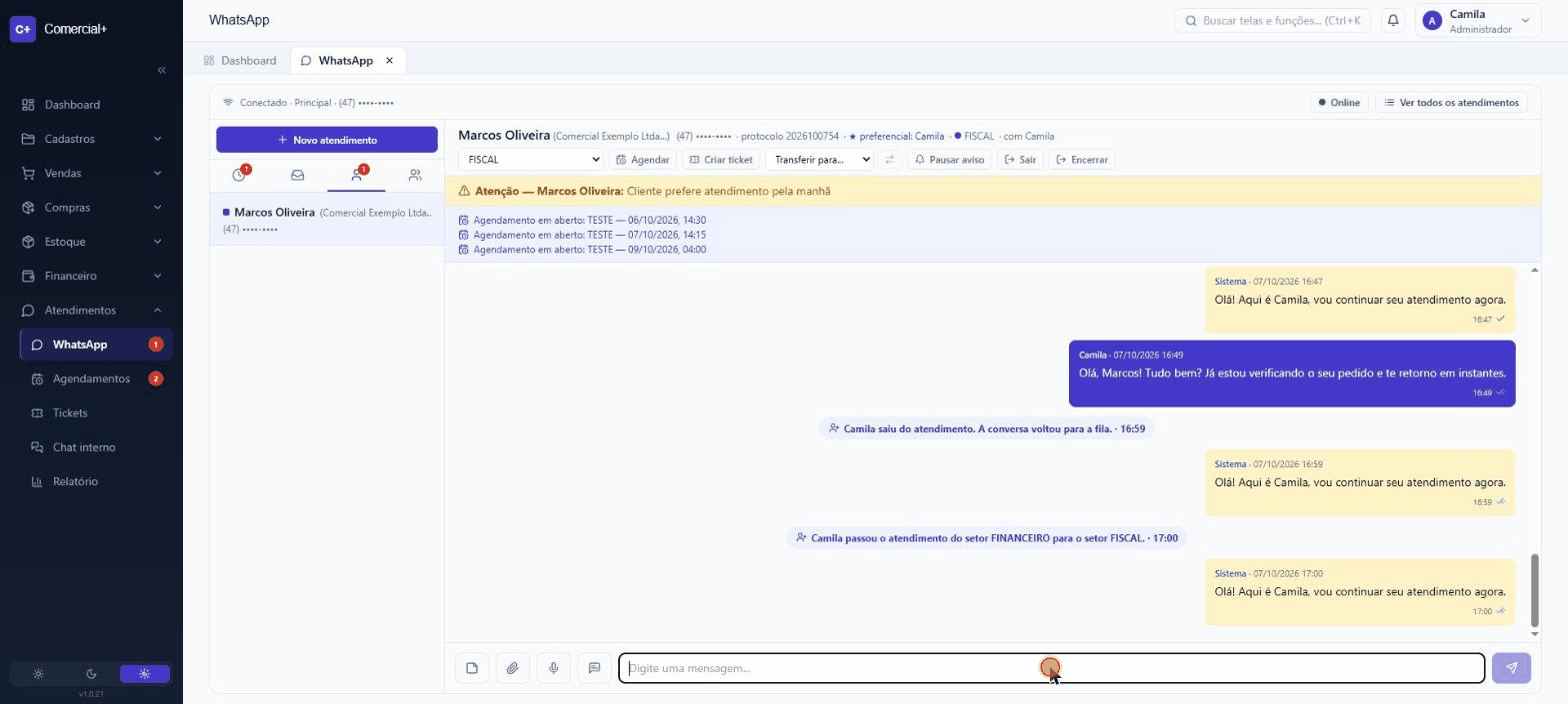 Atendente encerrando um atendimento com mensagem de despedida